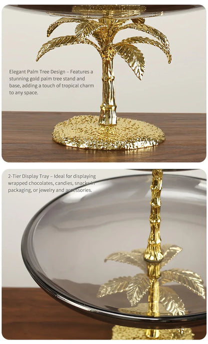 Decorative Tray - Golden Metal Two-Tier