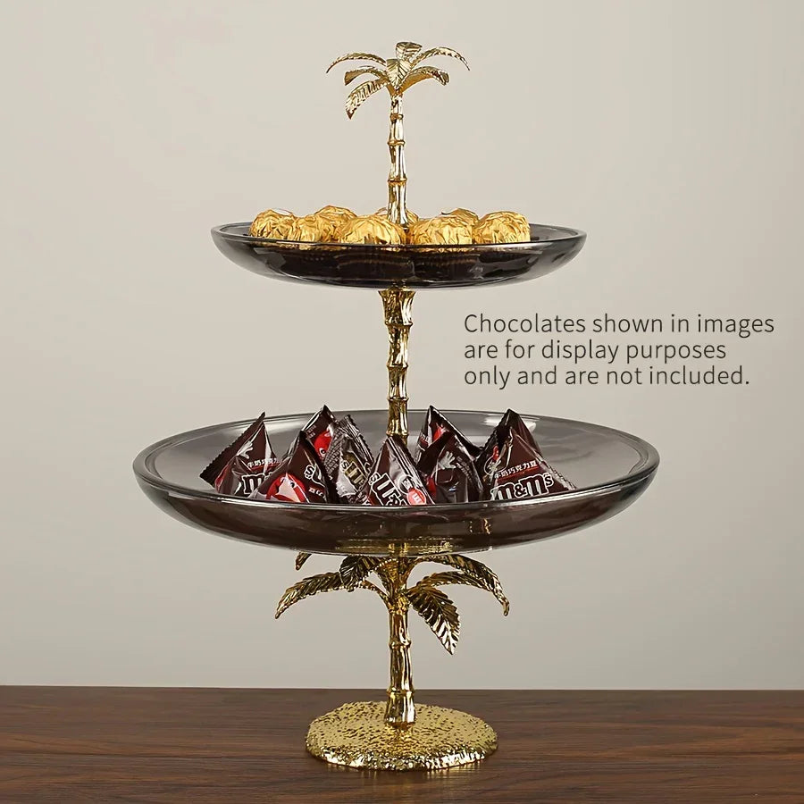 Decorative Tray - Golden Metal Two-Tier