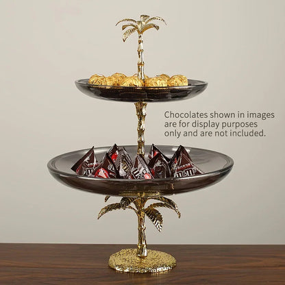 Decorative Tray - Golden Metal Two-Tier
