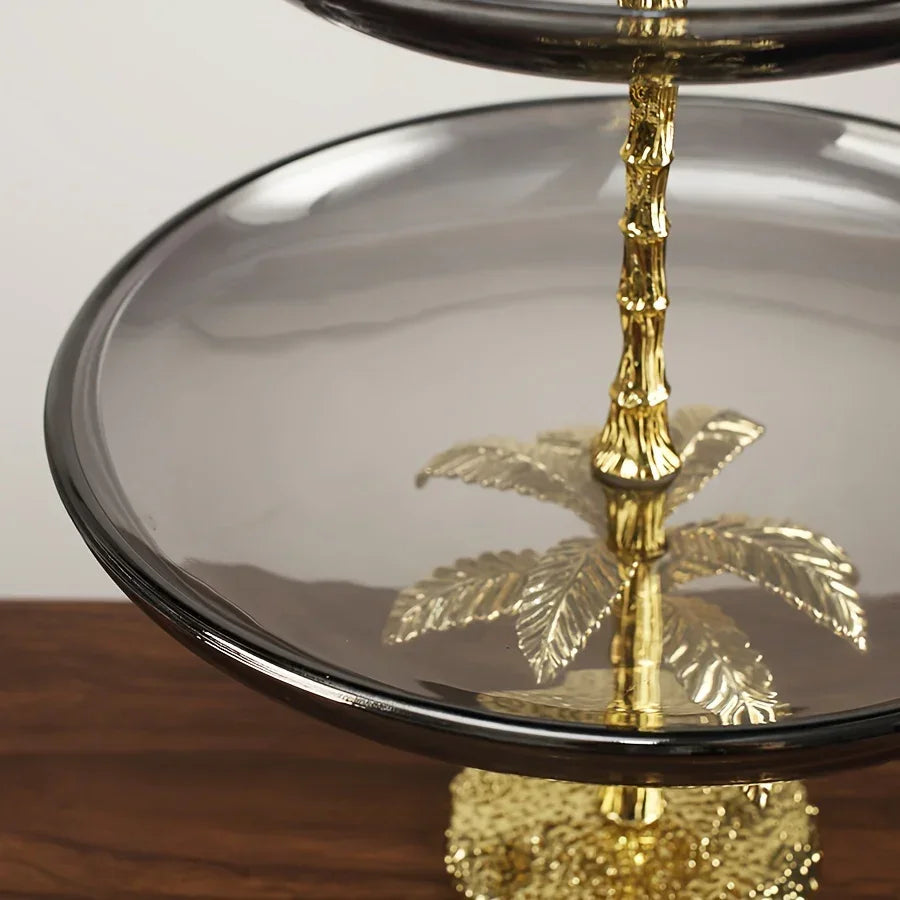 Decorative Tray - Golden Metal Two-Tier