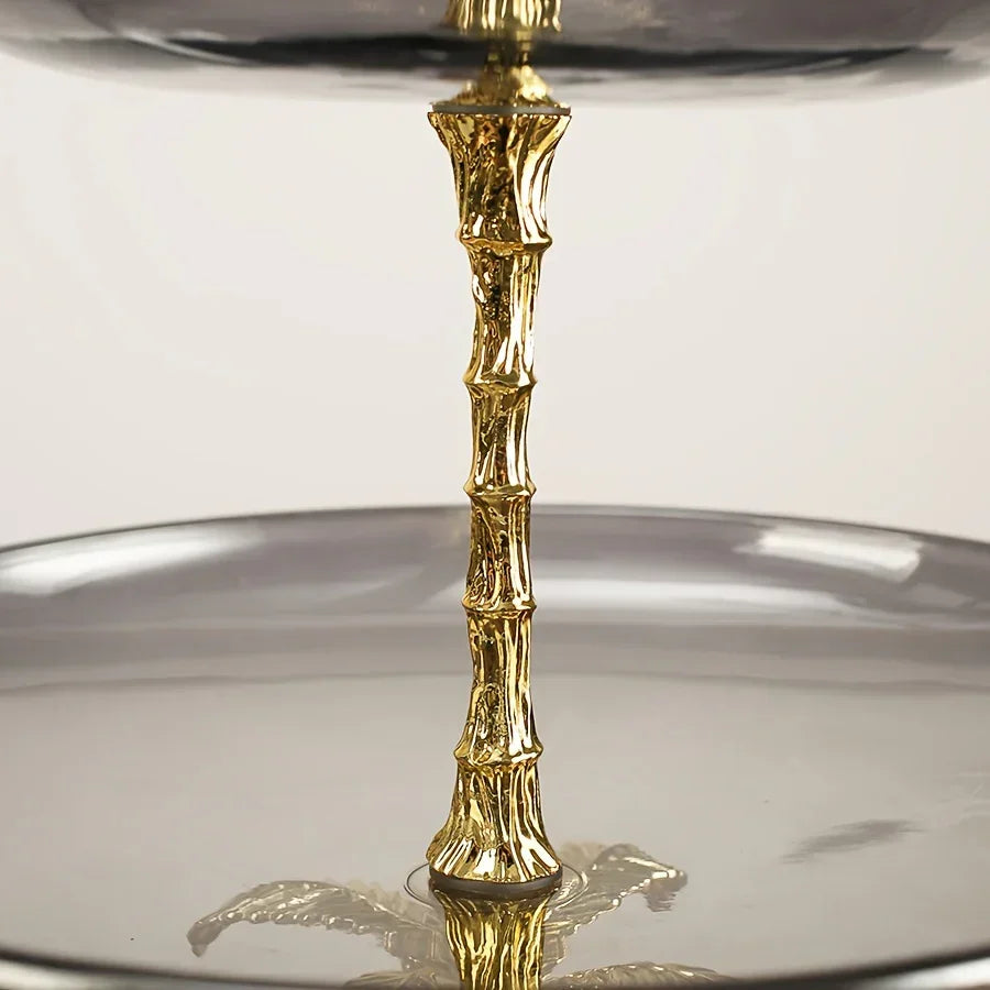 Decorative Tray - Golden Metal Two-Tier