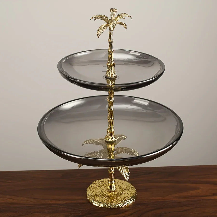 Decorative Tray - Golden Metal Two-Tier