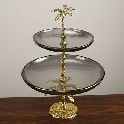 Decorative Tray - Golden Metal Two-Tier