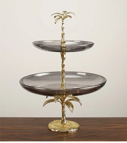 Decorative Tray - Golden Metal Two-Tier