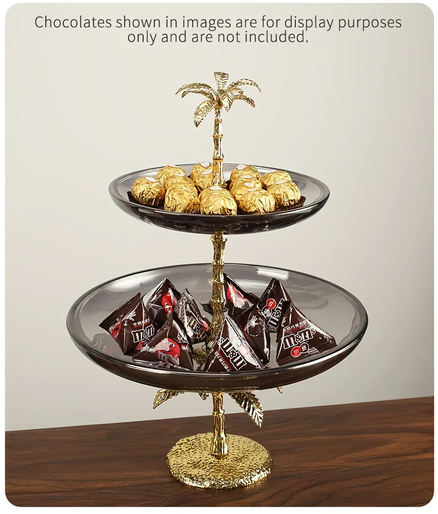 Decorative Tray - Golden Metal Two-Tier