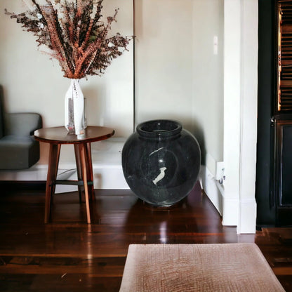 Decorative Vase of Black Marble | 12 inch Round - PoshaBella