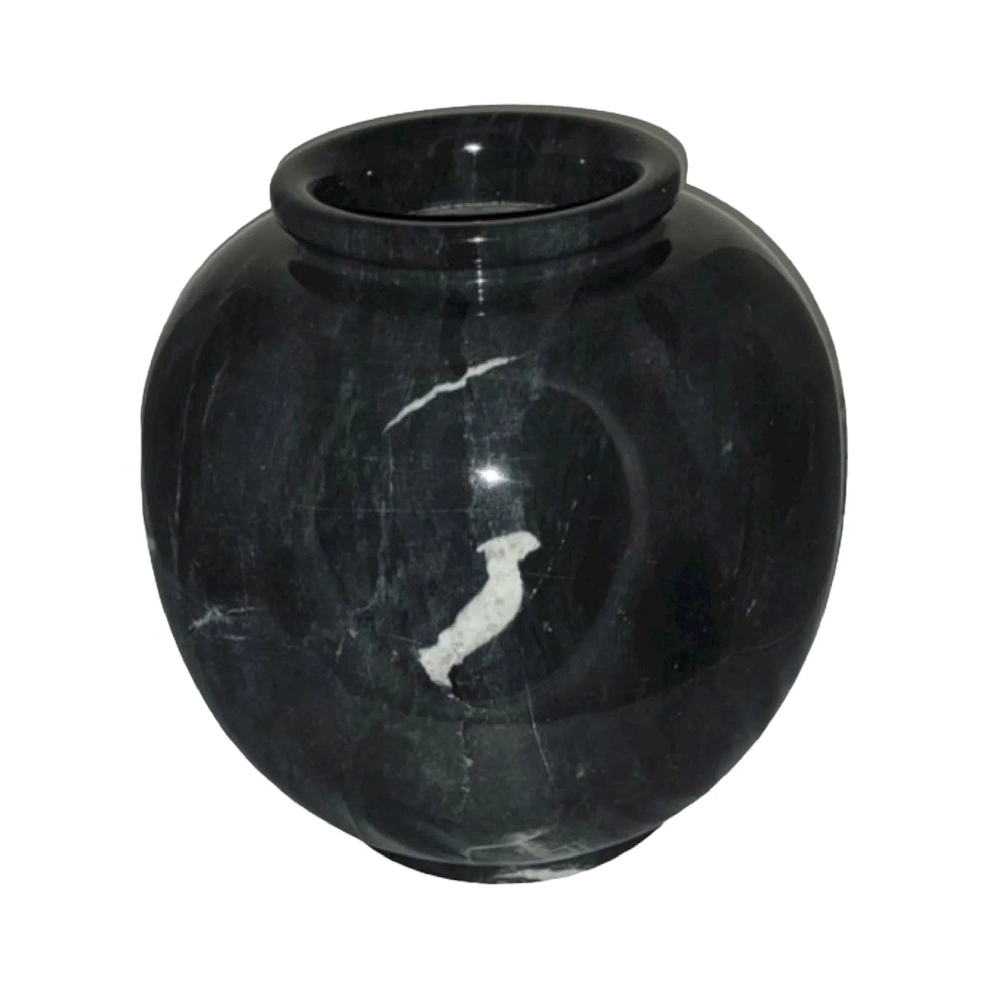 Decorative Vase of Black Marble | 12 inch Round - PoshaBella