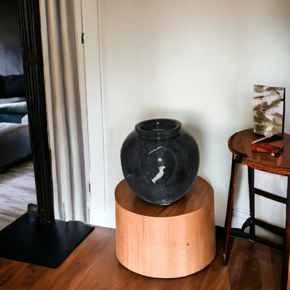 Decorative Vase of Black Marble | 12 inch Round - PoshaBella