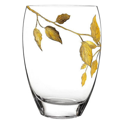 Decorative Vase | 12 inch Crystal Vase with Etched Gold Leaves Design - PoshaBella