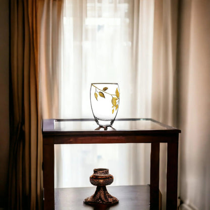 Decorative Vase | 12 inch Crystal Vase with Etched Gold Leaves Design - PoshaBella