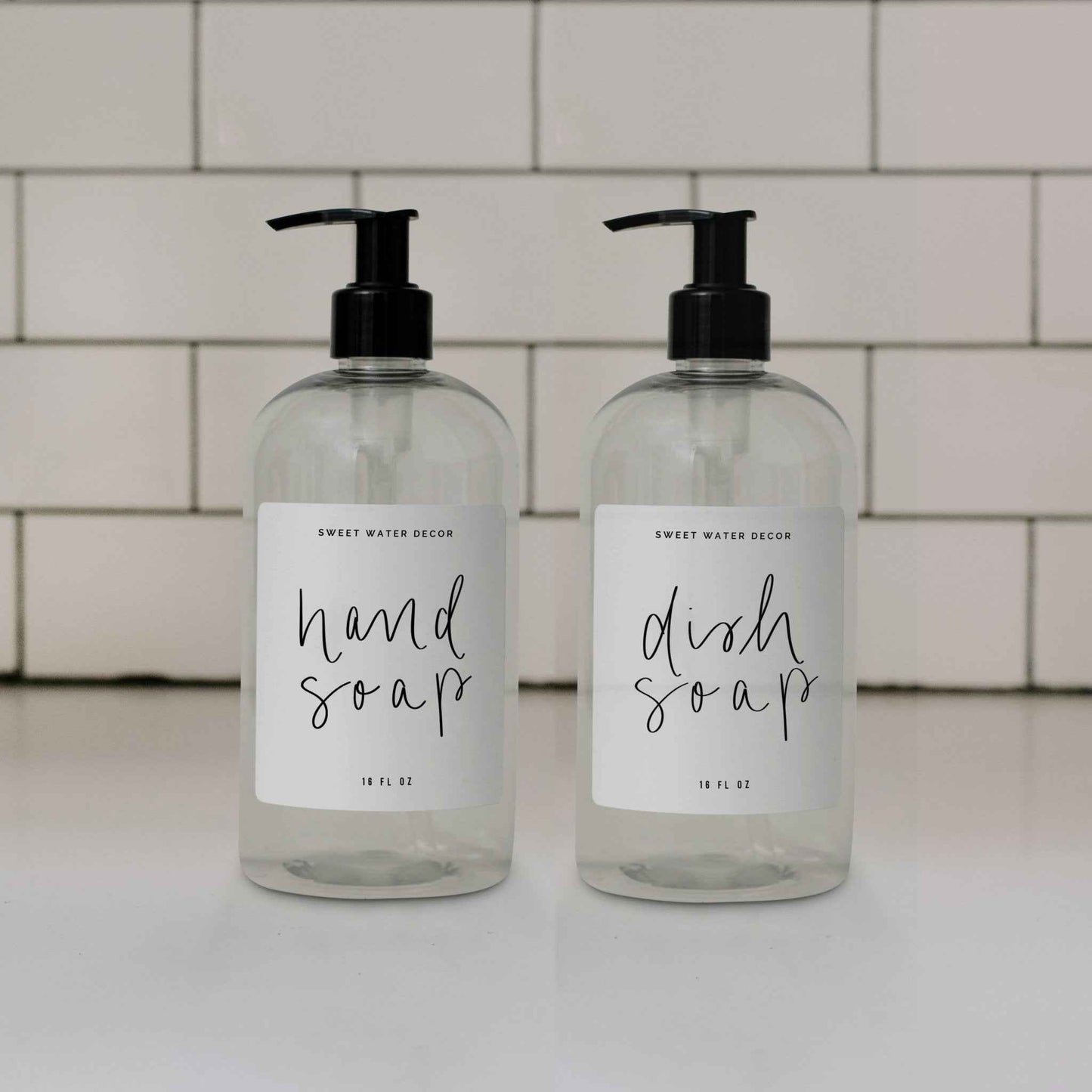 16oz Clear Plastic Countertop Dispenser Set of 2 - White Label