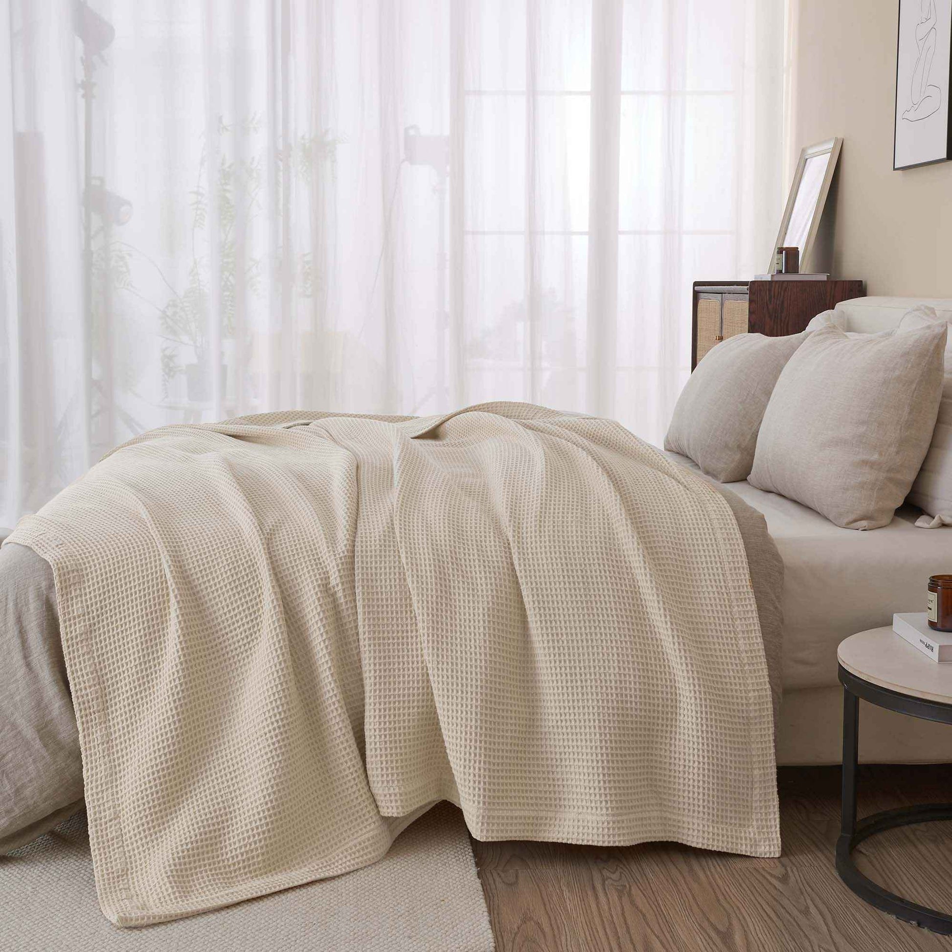 100% Cotton Waffle Weave Blanket - Mikala Collection
