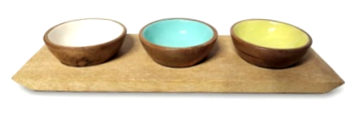 House of Avana Mango Wood Condiment Set with Enamel Bowls