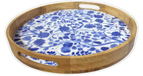 House of Avana Round Blue Mango Wood Serving Tray