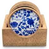 House of Avana Mango Wood Coaster Set of 5 with Holder