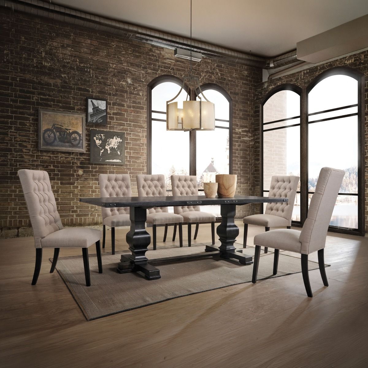 Morland - Side Chair (Set of 2) - Tan Linen & Vintage Black