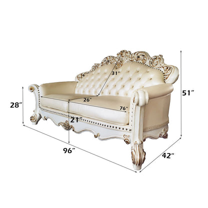 Vendome - Sofa With 5 Pillows - Champagne Synthetic Leather & Antique Pearl