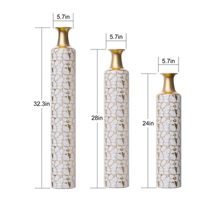 Floor Vases Large Decorative Set of 3 - Antique White & Gold