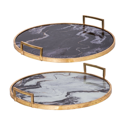 S/2 Round Decorative Tray with Abstract Marbled Design