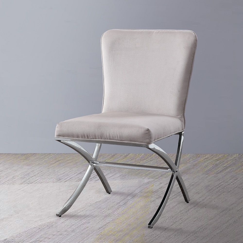 Daire - Side Chair (Set of 2) - Light Gray Velvet & Chrome
