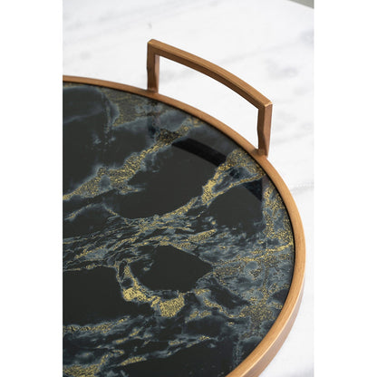 S/2 Round Decorative Tray with Abstract Marbled Design