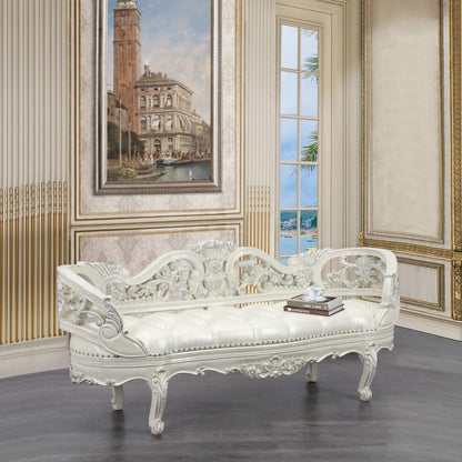 Adara - Bench - Pearl White Synthetic Leather & Antique White