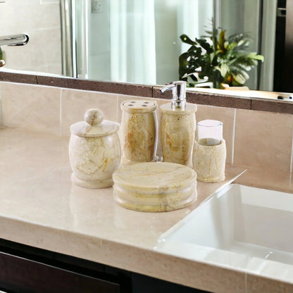 Elegant Bathroom Accessory Set of Sahara Beige Marble - Pacific Collection - PoshaBella