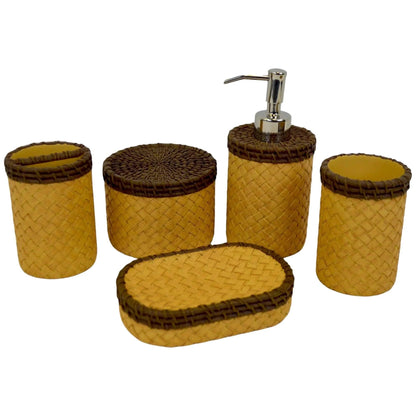 Elegant Beige Bathroom Set - Beige & Brown Basket Weave Design - PoshaBella