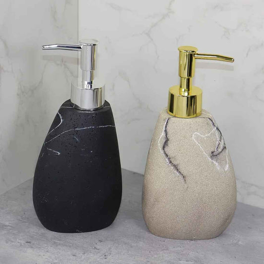 Elegant Marble Texture Resin Soap Dispenser, Manual Pump - Reusable Bathroom Liquid Dispenser Bottle for Hand Soap, Shampoo and Lotion - Slim White Design with