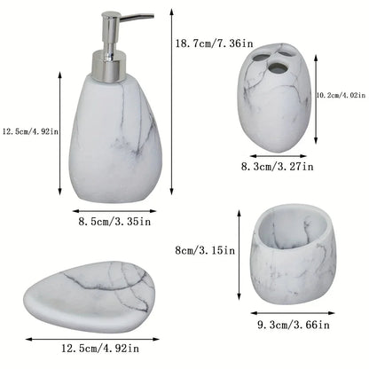Elegant Marble Texture Resin Soap Dispenser, Manual Pump - Reusable Bathroom Liquid Dispenser Bottle for Hand Soap, Shampoo and Lotion - Slim White Design with