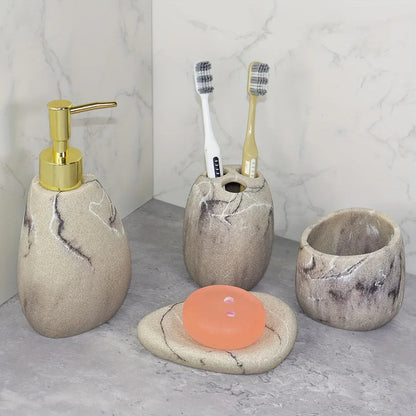 Elegant Marble Texture Resin Soap Dispenser, Manual Pump - Reusable Bathroom Liquid Dispenser Bottle for Hand Soap, Shampoo and Lotion - Slim White Design with