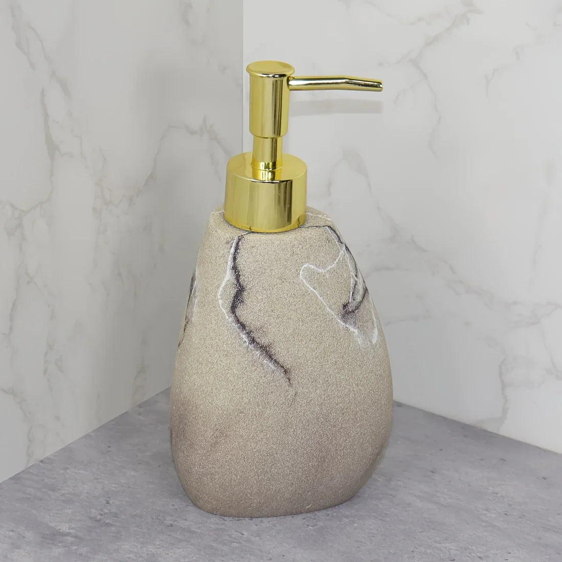 Elegant Marble Texture Resin Soap Dispenser, Manual Pump - Reusable Bathroom Liquid Dispenser Bottle for Hand Soap, Shampoo and Lotion - Slim White Design with
