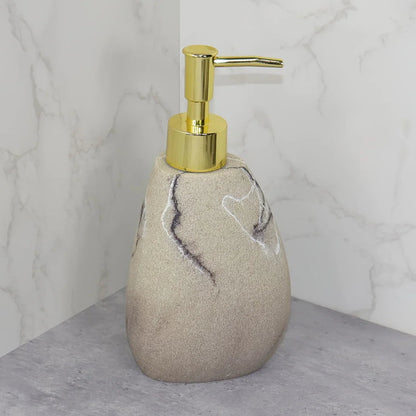 Elegant Marble Texture Resin Soap Dispenser, Manual Pump - Reusable Bathroom Liquid Dispenser Bottle for Hand Soap, Shampoo and Lotion - Slim White Design with