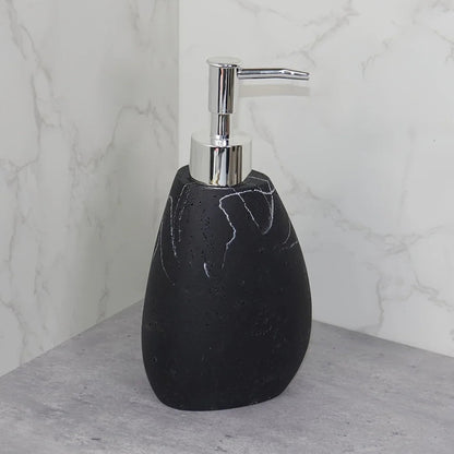 Elegant Marble Texture Resin Soap Dispenser, Manual Pump - Reusable Bathroom Liquid Dispenser Bottle for Hand Soap, Shampoo and Lotion - Slim White Design with