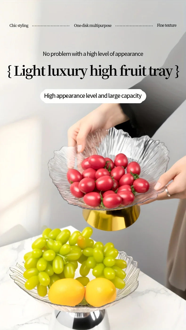 Elegant Multi-Layer Fruit and Snack Plate, Oval Plastic Candy Server with Intricate Leaf Design, festive plastic coffee table tray for desserts and snacks,Ideal for Kitchen and Living Room Decora stylish petal-shaped fruit pl