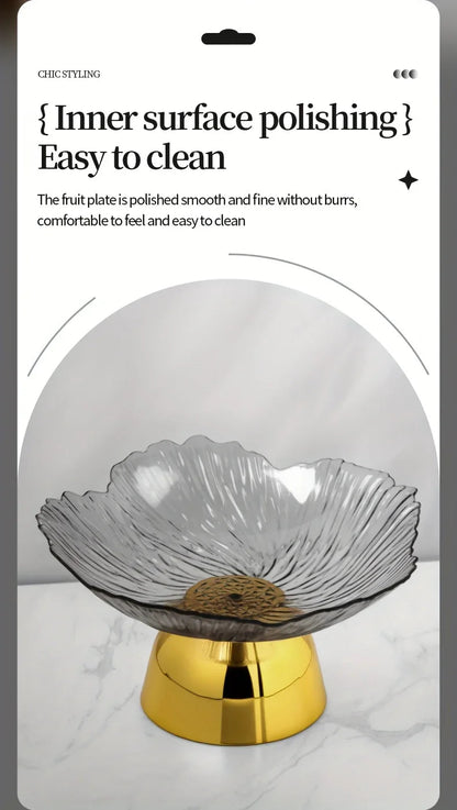 Elegant Multi-Layer Fruit and Snack Plate, Oval Plastic Candy Server with Intricate Leaf Design, festive plastic coffee table tray for desserts and snacks,Ideal for Kitchen and Living Room Decora stylish petal-shaped fruit pl