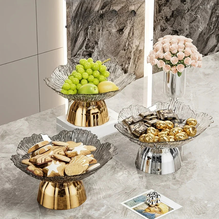 Elegant Multi-Layer Fruit and Snack Plate, Oval Plastic Candy Server with Intricate Leaf Design, festive plastic coffee table tray for desserts and snacks,Ideal for Kitchen and Living Room Decora stylish petal-shaped fruit pl