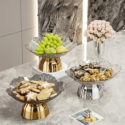 Elegant Multi-Layer Fruit and Snack Plate, Oval Plastic Candy Server with Intricate Leaf Design, festive plastic coffee table tray for desserts and snacks,Ideal for Kitchen and Living Room Decora stylish petal-shaped fruit pl
