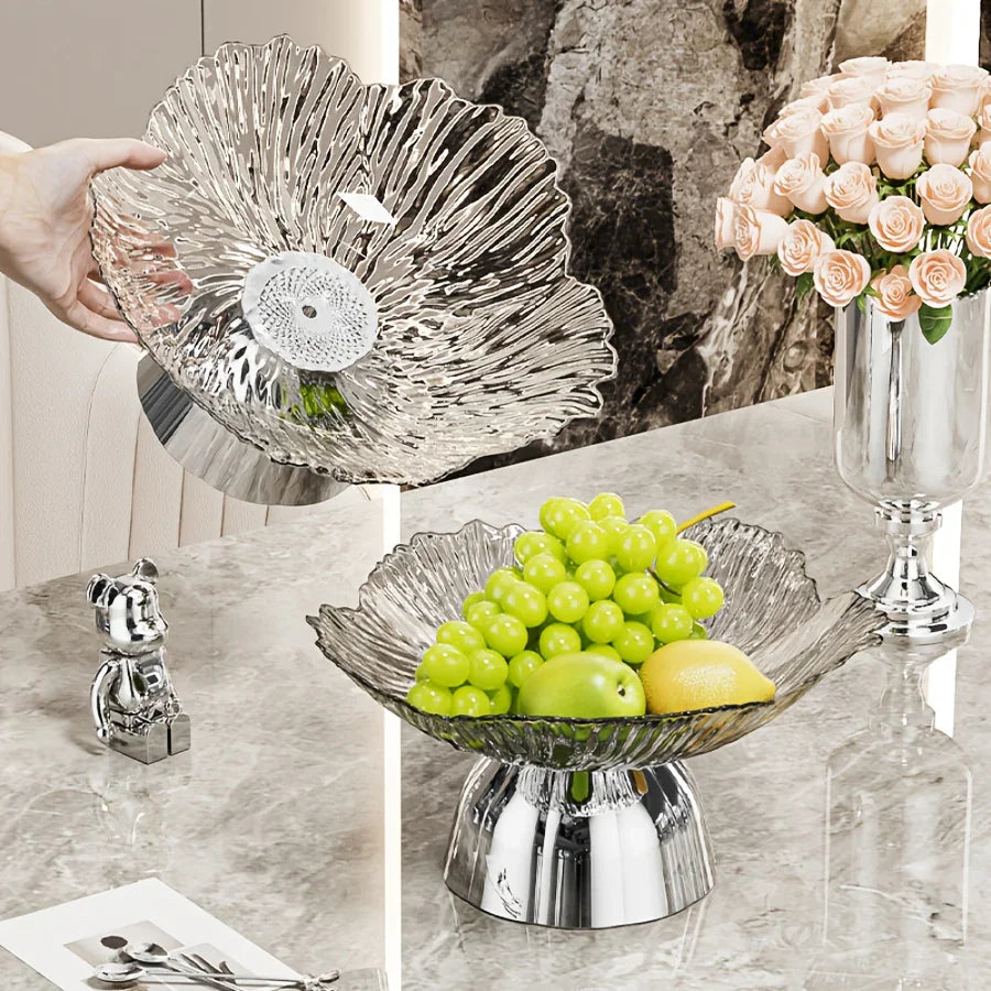 Elegant Multi-Layer Fruit and Snack Plate, Oval Plastic Candy Server with Intricate Leaf Design, festive plastic coffee table tray for desserts and snacks,Ideal for Kitchen and Living Room Decora stylish petal-shaped fruit pl