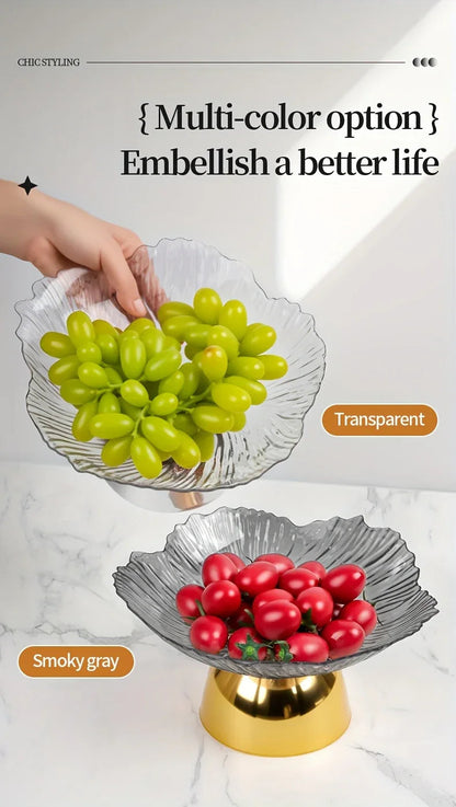 Elegant Multi-Layer Fruit and Snack Plate, Oval Plastic Candy Server with Intricate Leaf Design, festive plastic coffee table tray for desserts and snacks,Ideal for Kitchen and Living Room Decora stylish petal-shaped fruit pl
