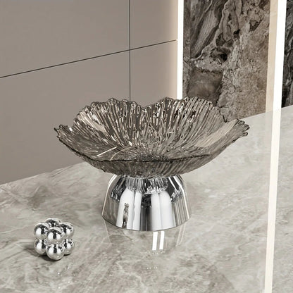 Elegant Multi-Layer Fruit and Snack Plate, Oval Plastic Candy Server with Intricate Leaf Design, festive plastic coffee table tray for desserts and snacks,Ideal for Kitchen and Living Room Decora stylish petal-shaped fruit pl