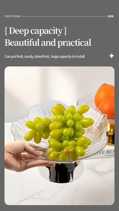Elegant Multi-Layer Fruit and Snack Plate, Oval Plastic Candy Server with Intricate Leaf Design, festive plastic coffee table tray for desserts and snacks,Ideal for Kitchen and Living Room Decora stylish petal-shaped fruit pl