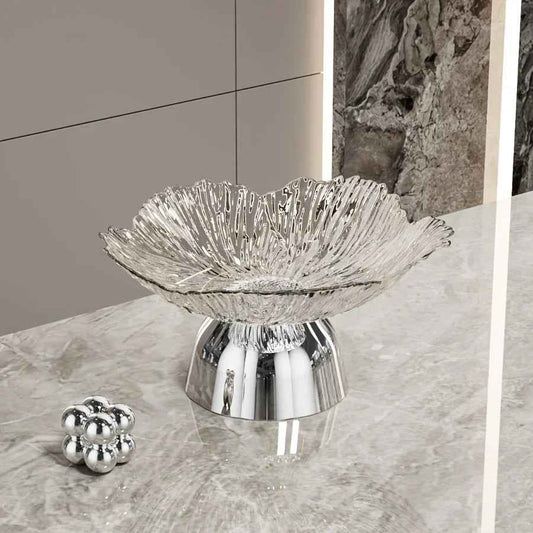 Elegant Multi-Layer Fruit and Snack Plate, Oval Plastic Candy Server with Intricate Leaf Design, festive plastic coffee table tray for desserts and snacks,Ideal for Kitchen and Living Room Decora stylish petal-shaped fruit pl