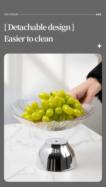 Elegant Multi-Layer Fruit and Snack Plate, Oval Plastic Candy Server with Intricate Leaf Design, festive plastic coffee table tray for desserts and snacks,Ideal for Kitchen and Living Room Decora stylish petal-shaped fruit pl