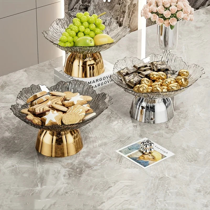Elegant Multi-Layer Fruit and Snack Plate, Oval Plastic Candy Server with Intricate Leaf Design, festive plastic coffee table tray for desserts and snacks,Ideal for Kitchen and Living Room Decora stylish petal-shaped fruit pl