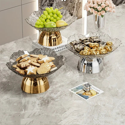 Elegant Multi-Layer Fruit and Snack Plate, Oval Plastic Candy Server with Intricate Leaf Design, festive plastic coffee table tray for desserts and snacks,Ideal for Kitchen and Living Room Decora stylish petal-shaped fruit pl