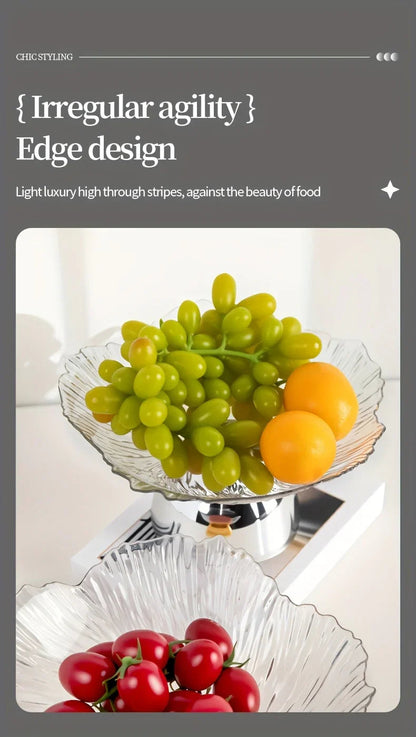 Elegant Multi-Layer Fruit and Snack Plate, Oval Plastic Candy Server with Intricate Leaf Design, festive plastic coffee table tray for desserts and snacks,Ideal for Kitchen and Living Room Decora stylish petal-shaped fruit pl