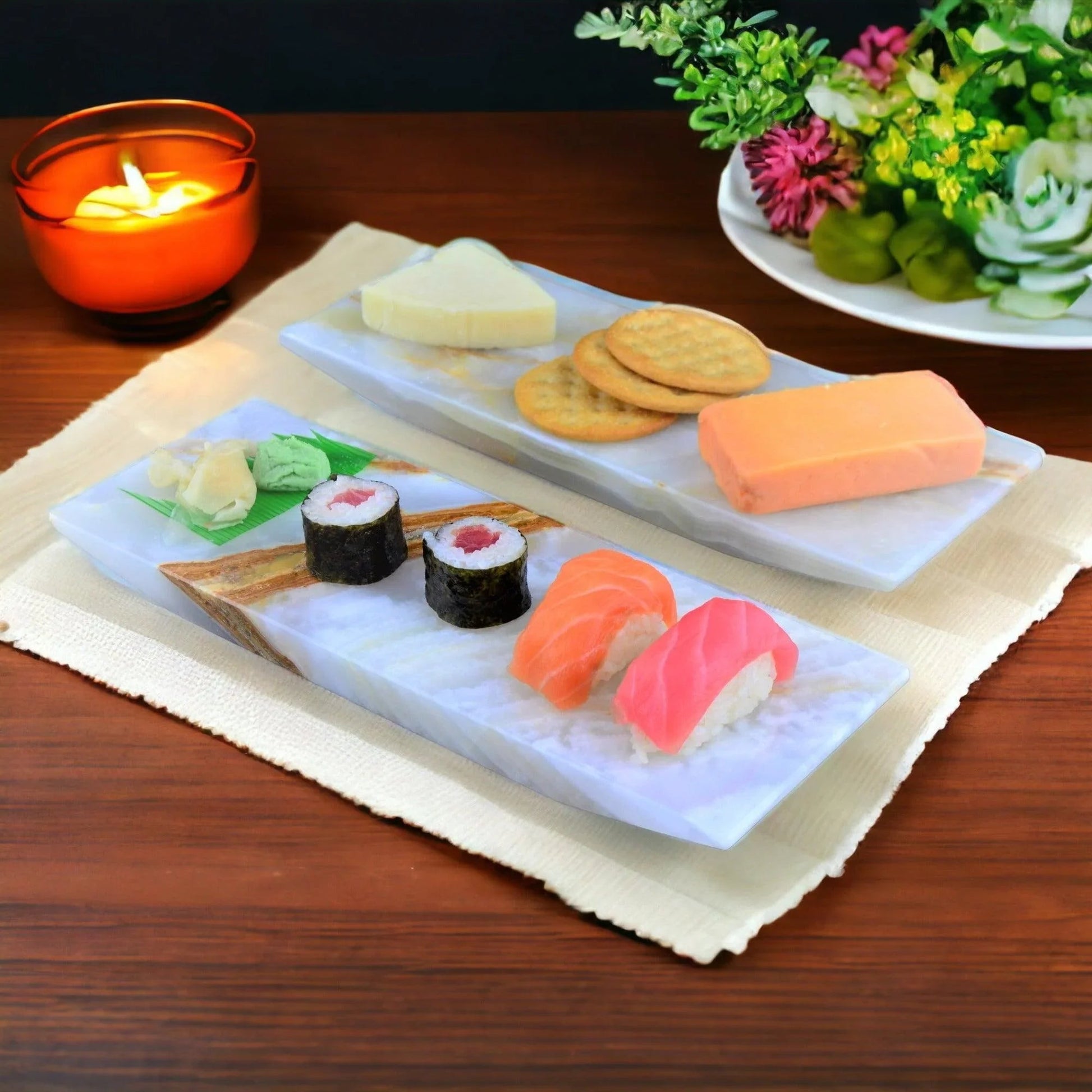 Elegant White Onyx Hors D'oeuvres Serving Trays - PoshaBella