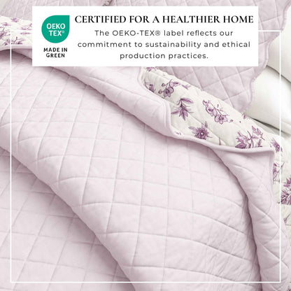Floral Print & Scallopeded Edge Cotton Quilt Set - Sandie Collection