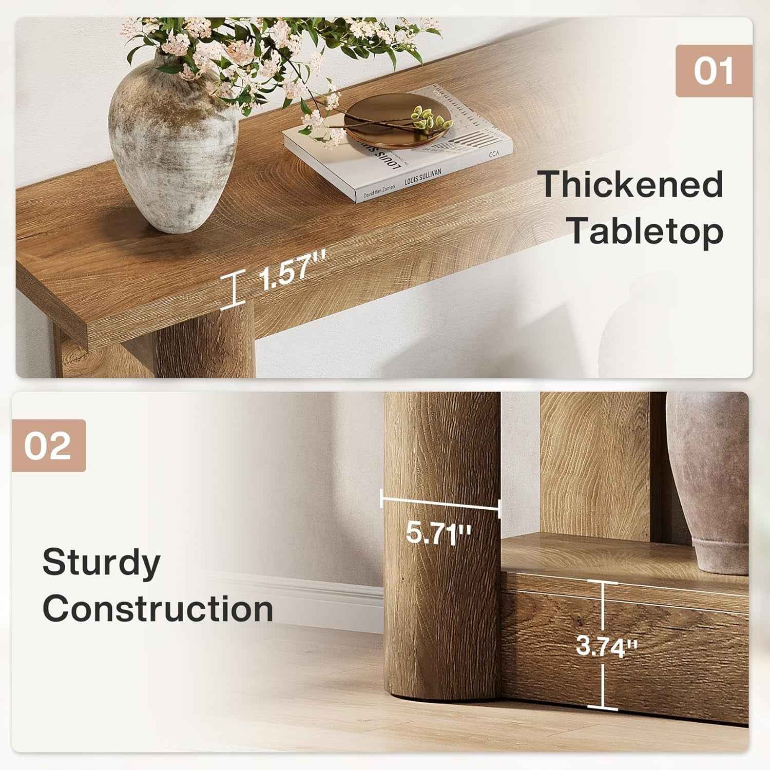 63-Inch Farmhouse Console Table, 2-Tier Storage Sofa Table behind the Couch